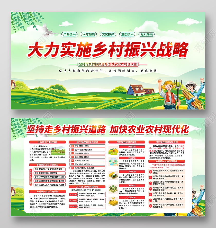 绿色田园风格乡村振兴战略宣传展板乡村振兴宣传栏