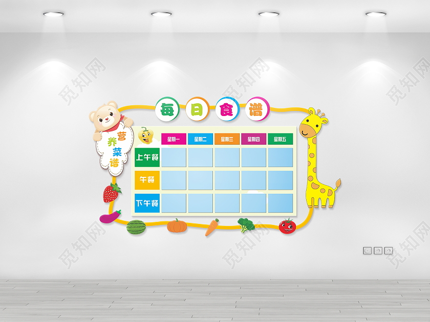 黄色大气幼儿园每周食谱幼儿园食谱文化墙
