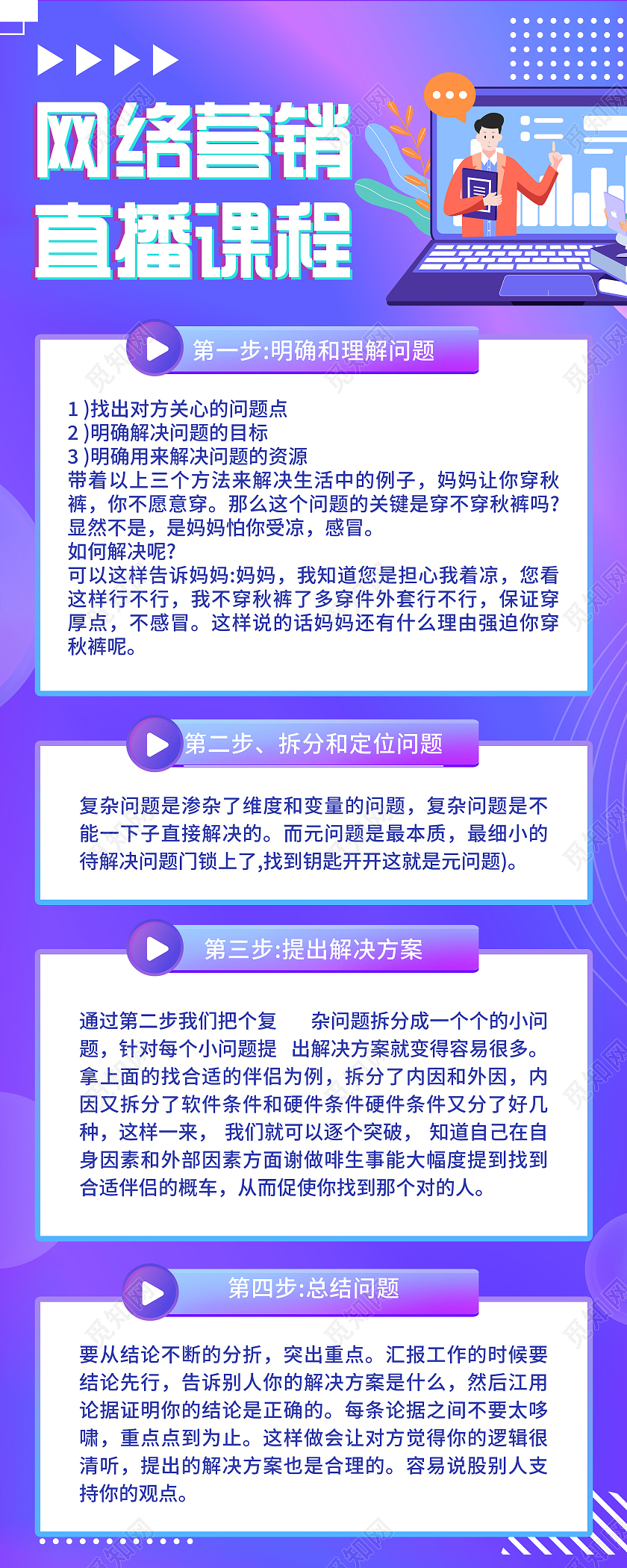 紫色渐变网络营销直播课程UI手机长图网络营销课程