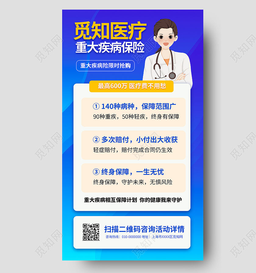 蓝色简约时尚大气插画医疗科技手机海报医疗手机海报