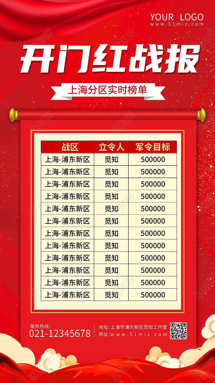 红色卷轴开门红战报开门红战报手机海报