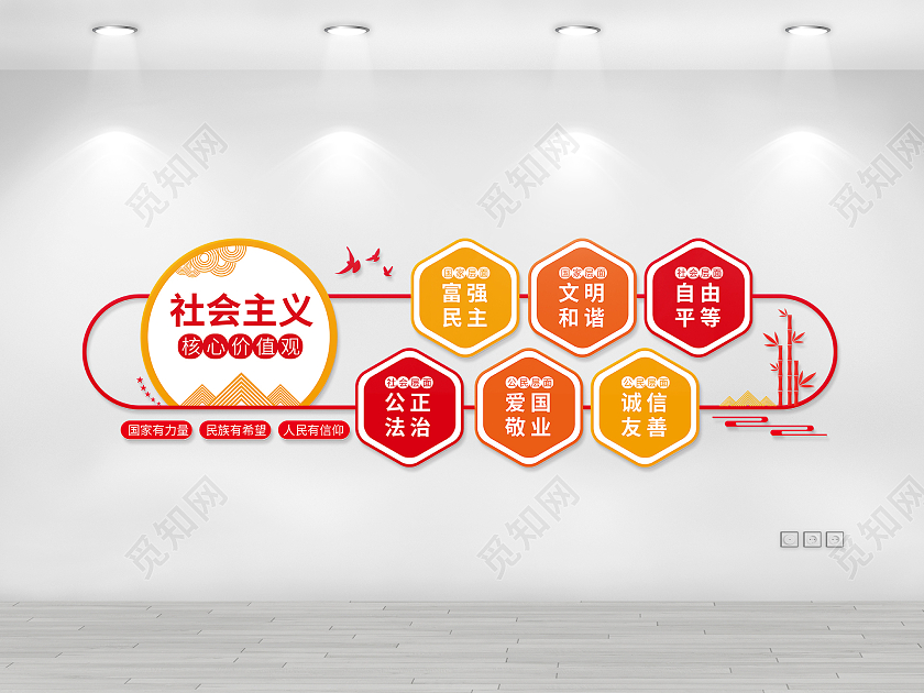 红黄创意社会主义核心价值观党建文化墙价值观文化墙