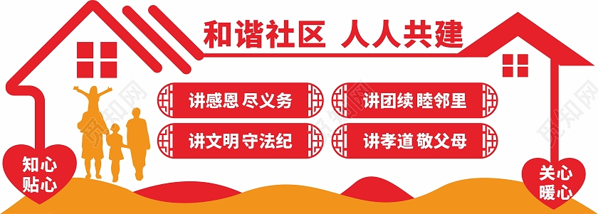 创意大气房屋造型和谐社区标语文化墙社区文化墙