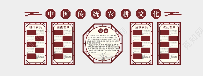 中国风农民乡村农具发展史农耕文化墙