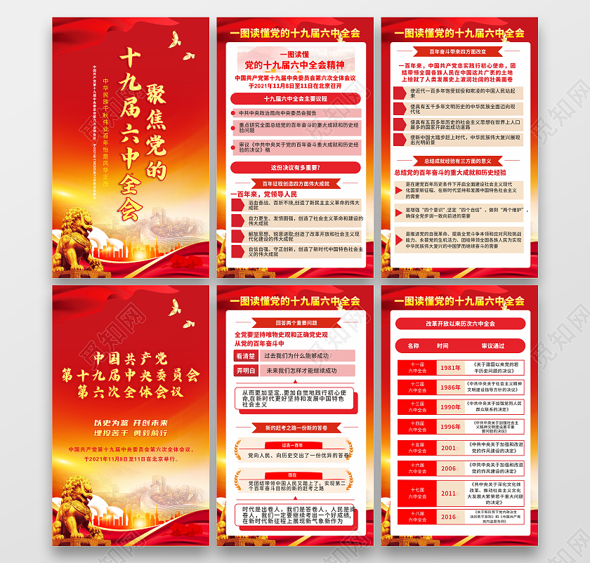 红色大气i聚焦党的十九届六中全会十九届十九届六中全会宣传栏