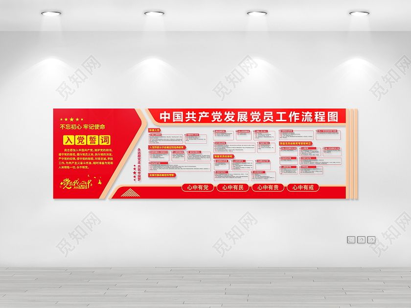红色大气发展党员工作流程图文化墙