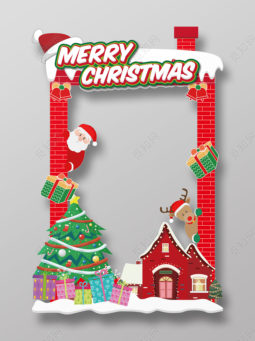 圣诞节红色背景卡通风格拍照框圣诞节圣诞拍照框圣诞节拍照框