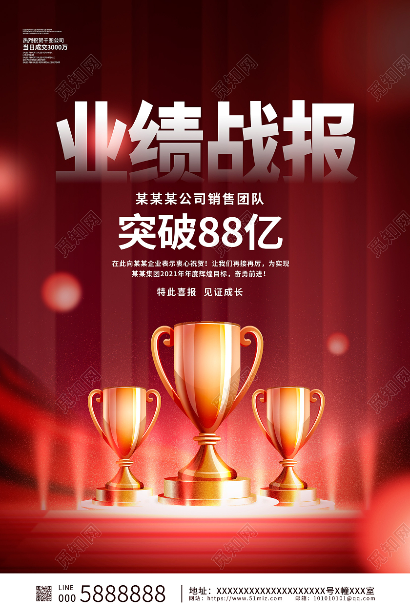 红色大气业绩战报销售业绩海报设计销售战报