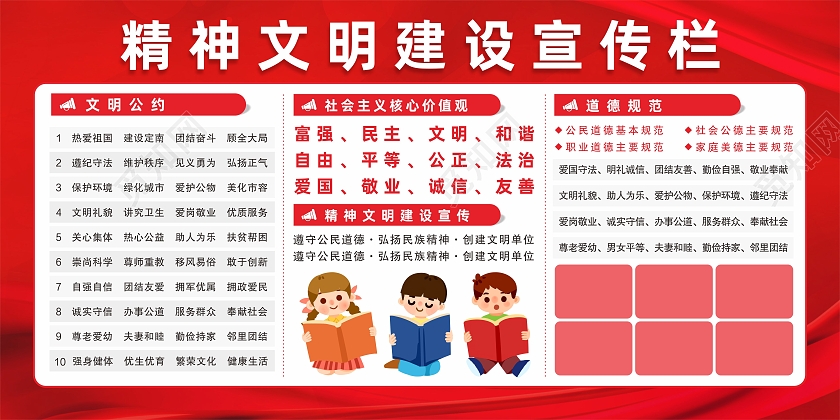 红色文明公约道德规范精神文明建设展板精神文明建设宣传栏