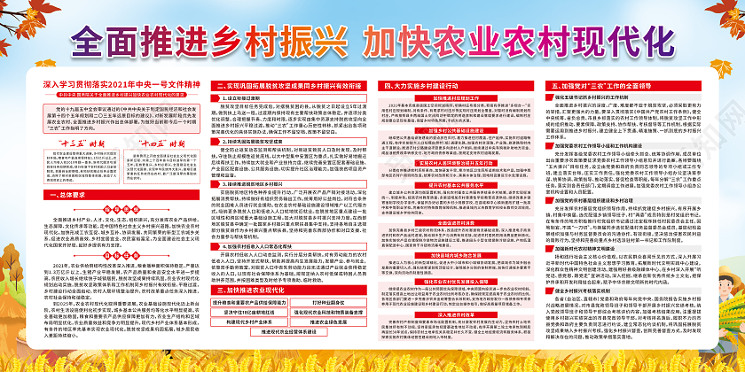 橙色卡通民族要复兴乡村必振兴宣传栏乡村振兴宣传栏