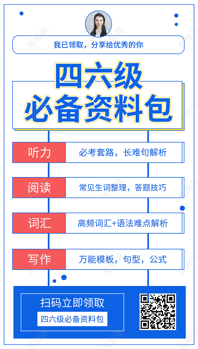 蓝色简约清新四六级英语必备资料包手机UI海报换手机设计四六级手机海报