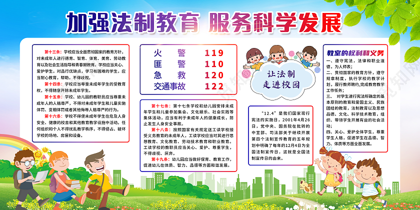 绿色简约卡通背景幼儿园法制宣传栏