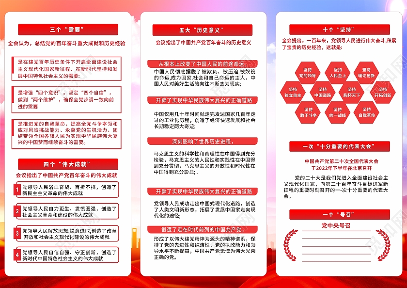 紫色彩色水彩十九届六中全会折页宣传折页