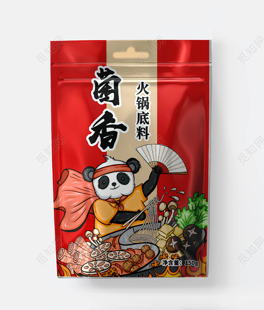 大红色背景囯潮风美味火锅底料包装袋火锅包装
