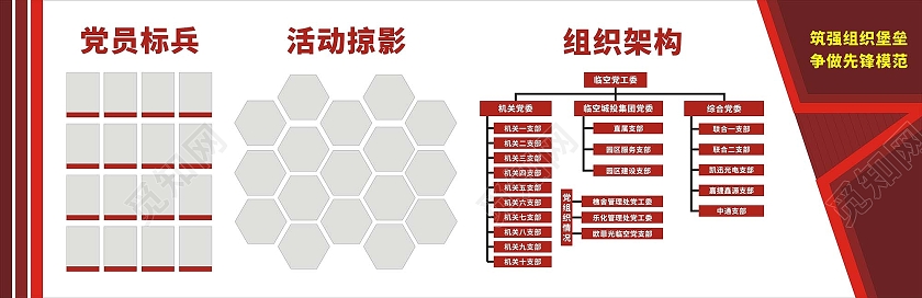 红色庄重简约党组织架构文化墙活动掠影组织架构
