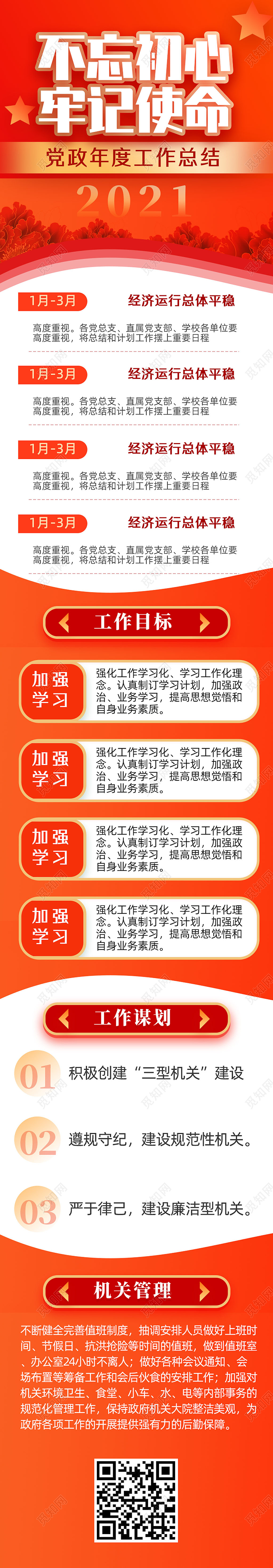 红色简约不忘初心牢记使命党政年度工作总结党建长图UI