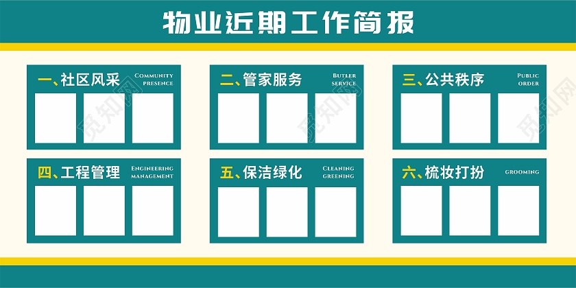 孔雀蓝柠檬黄搭配物业工作简报公告栏物业管理工作展示海报展板