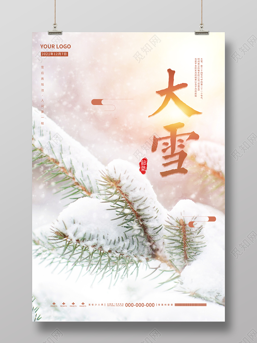浅色简约二十四节气节日大雪大雪海报