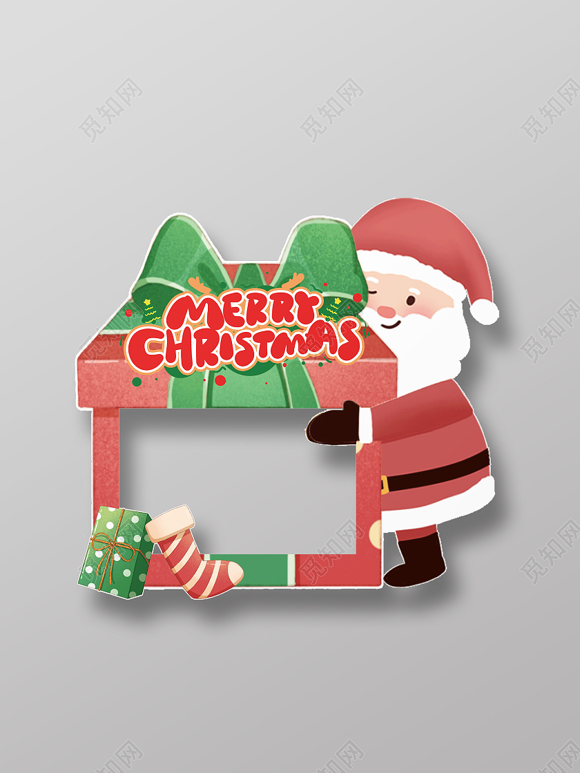 创意灵感插画圣诞拍照框圣诞老人礼物盒圣诞拍照框