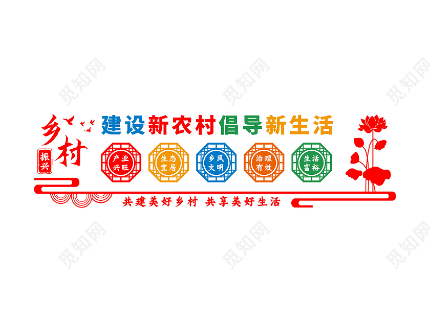 彩色清新简约建设新农村倡导新生活农村文化墙