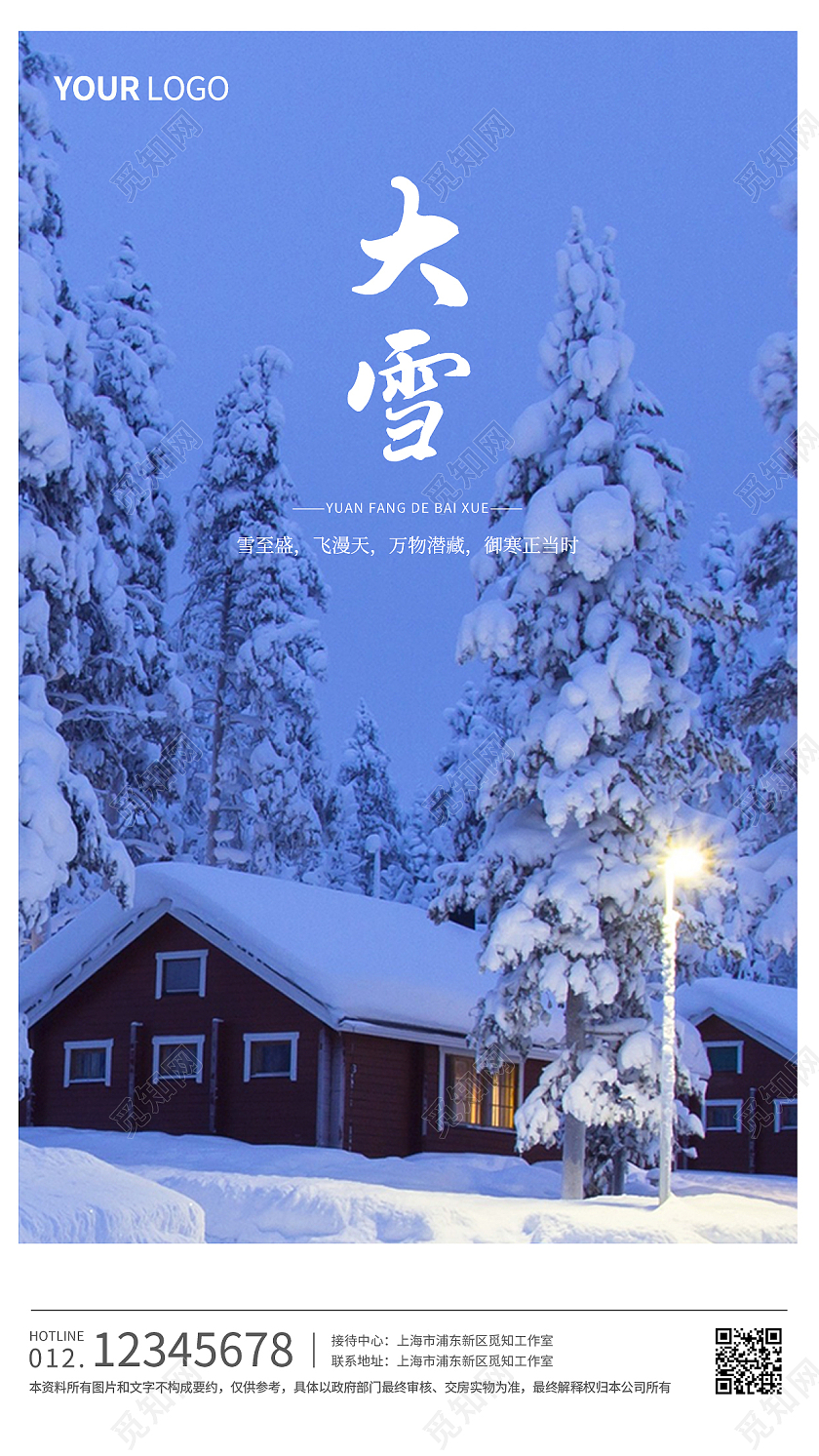 蓝色时尚文艺大气大雪节气寒冬海报大雪手机海报