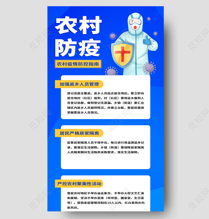 蓝色卡通农村防疫防控指南手机长图疫情长图