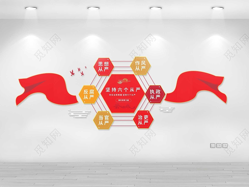 红色创意大气坚持六个从严党政党建文化墙设计六个从严文化墙