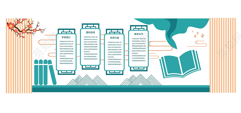 蓝色创意中国风校园文化宣传文化墙设计创意校园文化墙