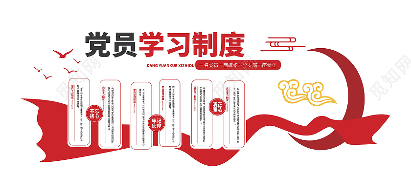 红色创意大气党员学习制度文化墙设计