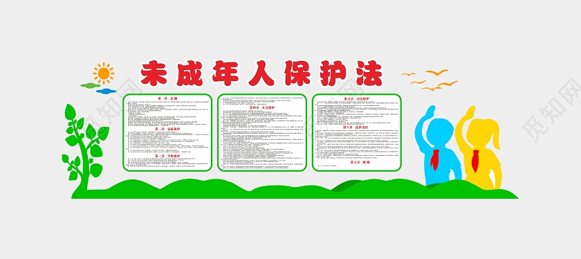 绿色大气中华人民共和国未成年人保护法文化墙未成年人保护法宣传栏
