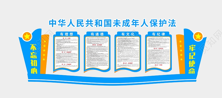 蓝色大气中华人民共和国未成年人保护法文化墙未成年人保护法宣传栏