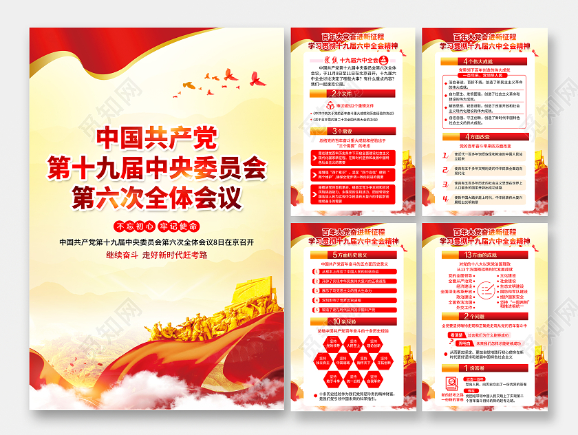 黄色风格一图读懂十九届六中全会十九届六中全会宣传栏