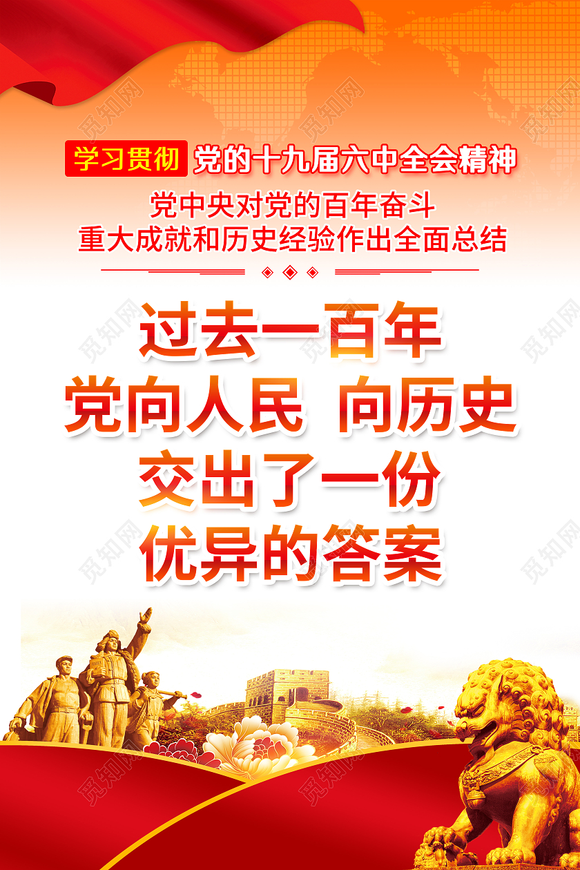 黄色风格十九届六中全会宣传套图十九届六中全会宣传栏