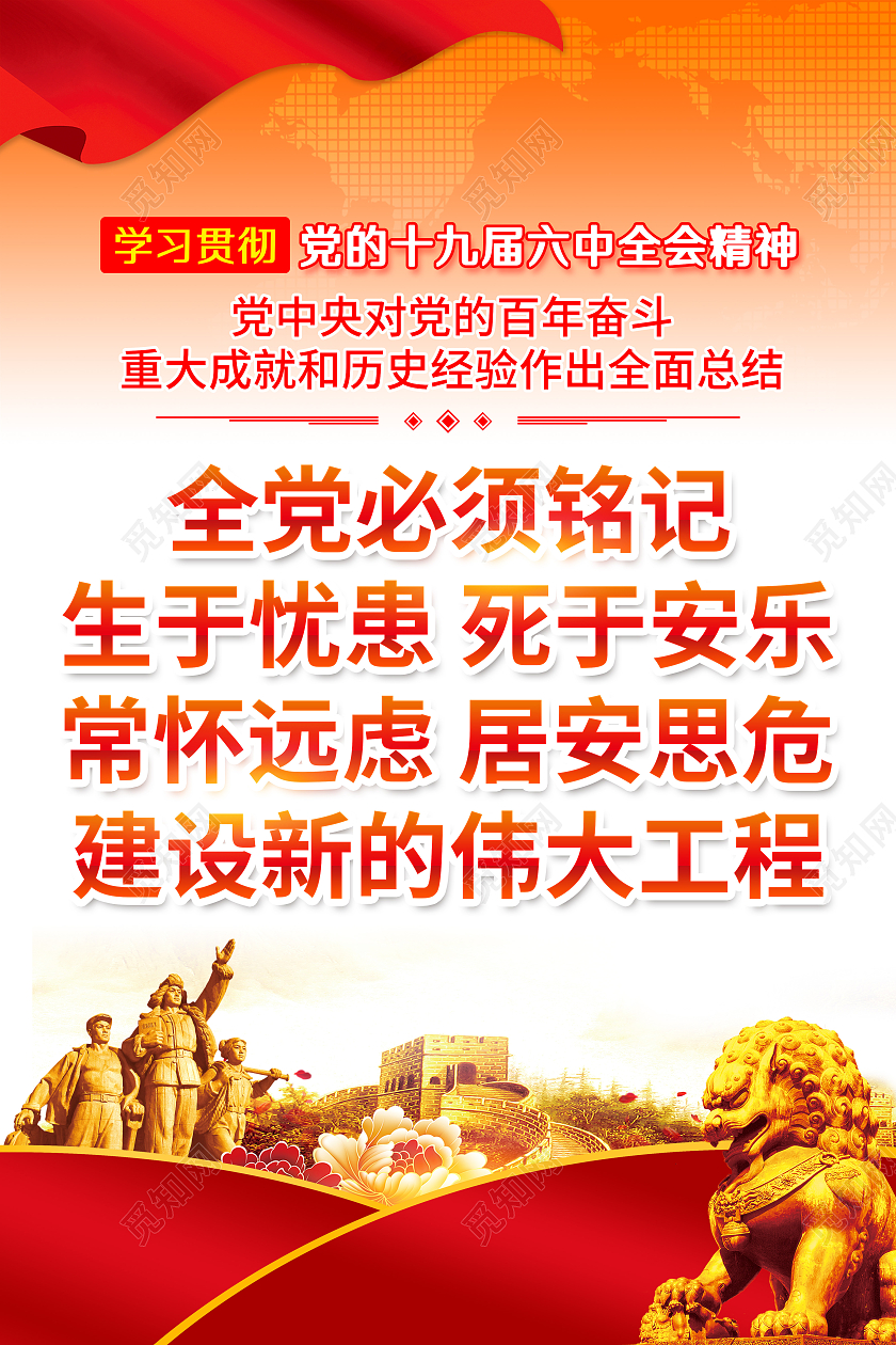黄色风格十九届六中全会宣传套图十九届六中全会宣传栏