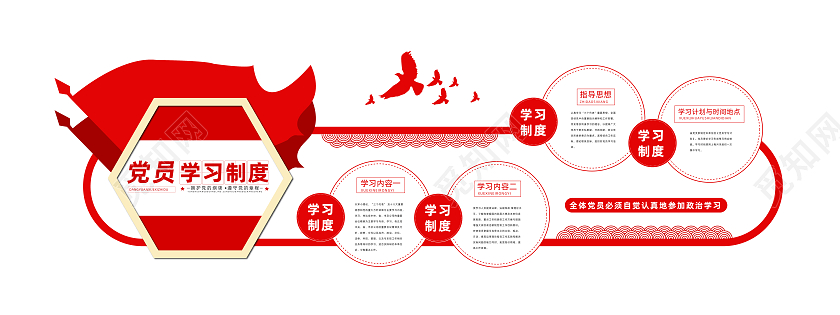 红色简约风党员学习制度文化墙设计