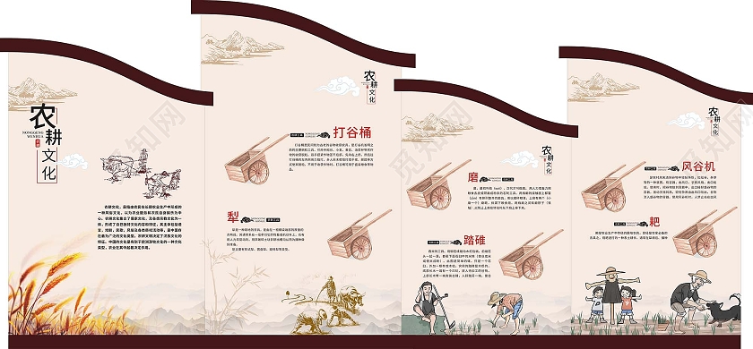 黄色温馨简约插画农耕文化墙农耕文化