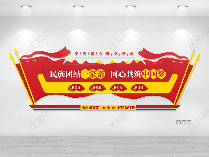 红色简约风民族团结一家亲同心共筑中国梦党建文化墙设计党建红色文化墙