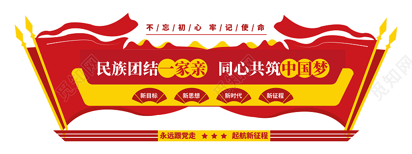 红色简约风民族团结一家亲同心共筑中国梦党建文化墙设计党建红色文化墙