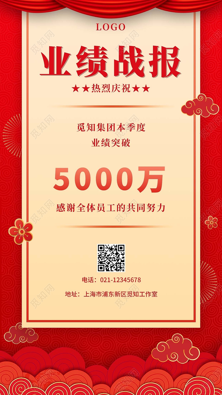 红色简约业绩战报销售手机文案海报销售战报