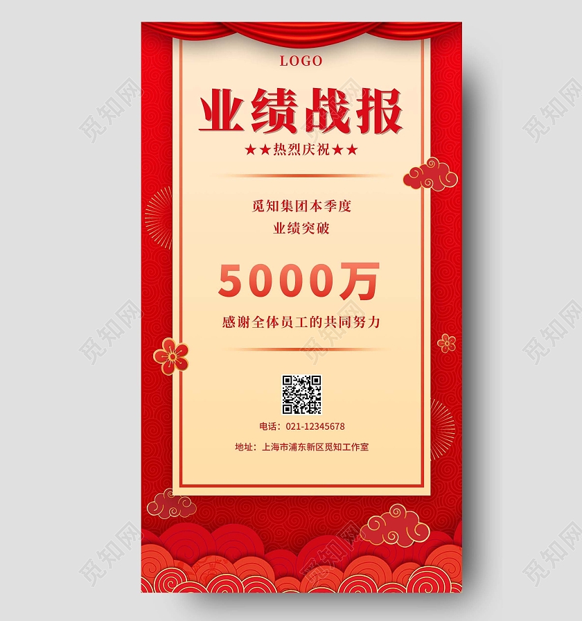 红色简约业绩战报销售手机文案海报销售战报