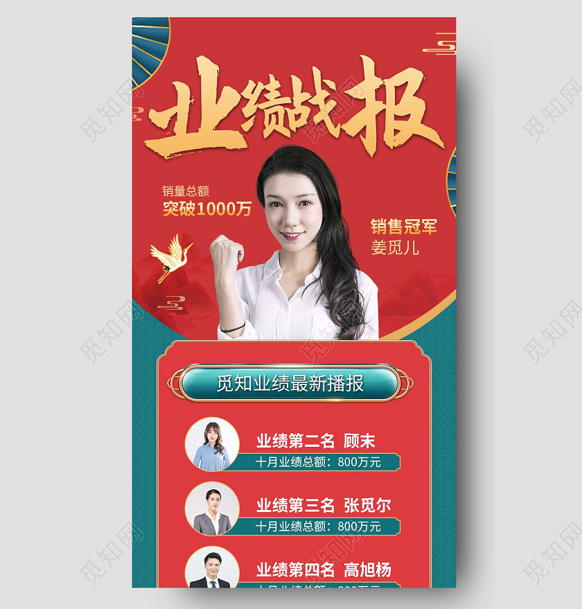 红色国风业绩战报古风业绩战报长图销售战报