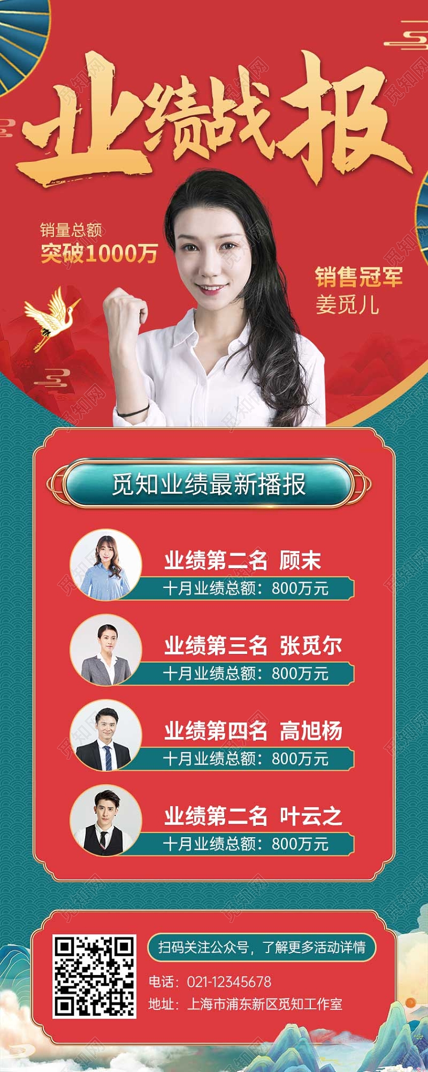 红色国风业绩战报古风业绩战报长图销售战报