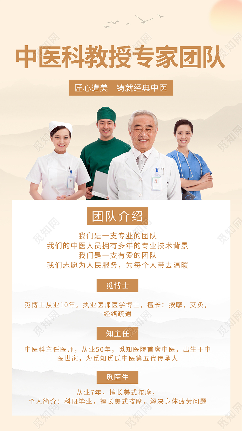 黄色中国风中医科教授专家团队UI手机海报中医手机海报