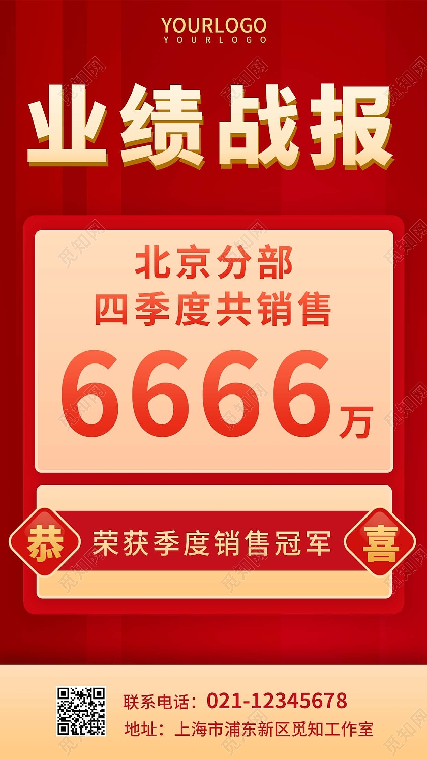 红色简约业绩战报销售业绩手机文案海报销售战报