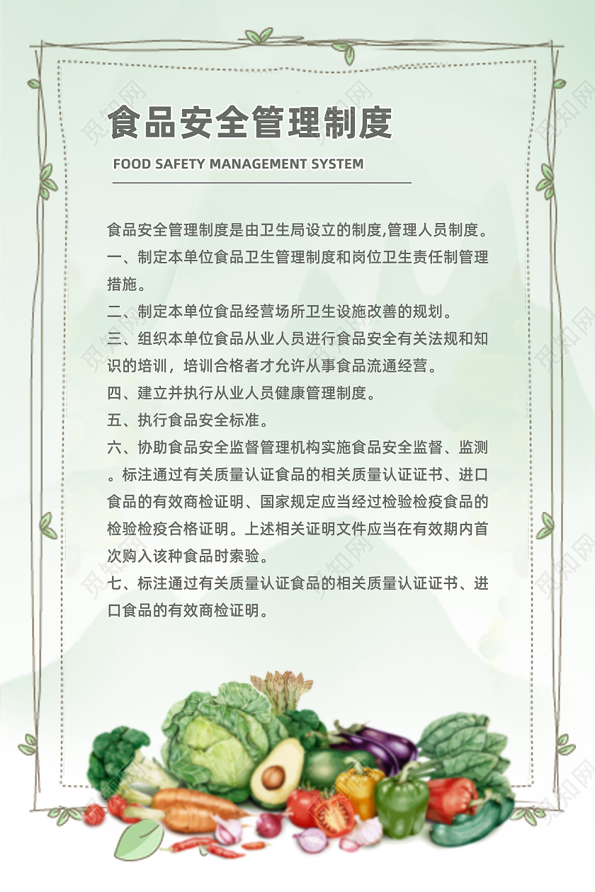 浅绿色简约食堂安全挂画宣传展板海报食堂管理制度