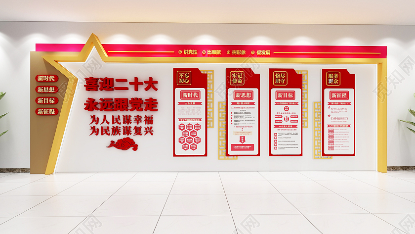 大气红色立体风格喜迎二十大党建文化墙党的二十大