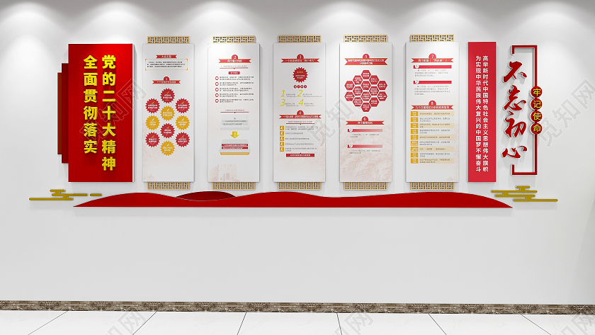 大气红色简约清新风格喜迎二十大党建文化墙党的二十大