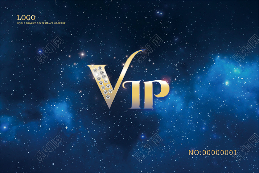 蓝色星空质感高端VIP会员卡横版2张