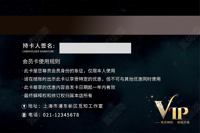 蓝色星空质感高端VIP会员卡横版2张