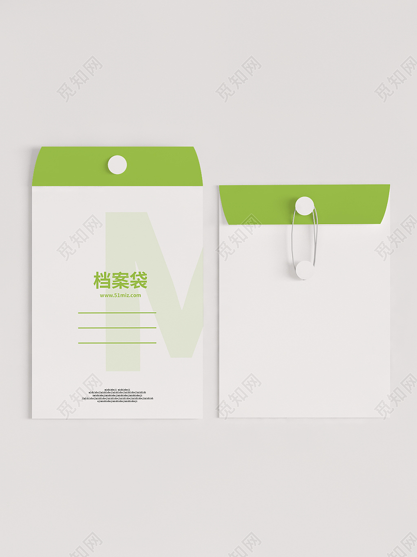 白色绿色简约清新档案袋文件袋平面设计